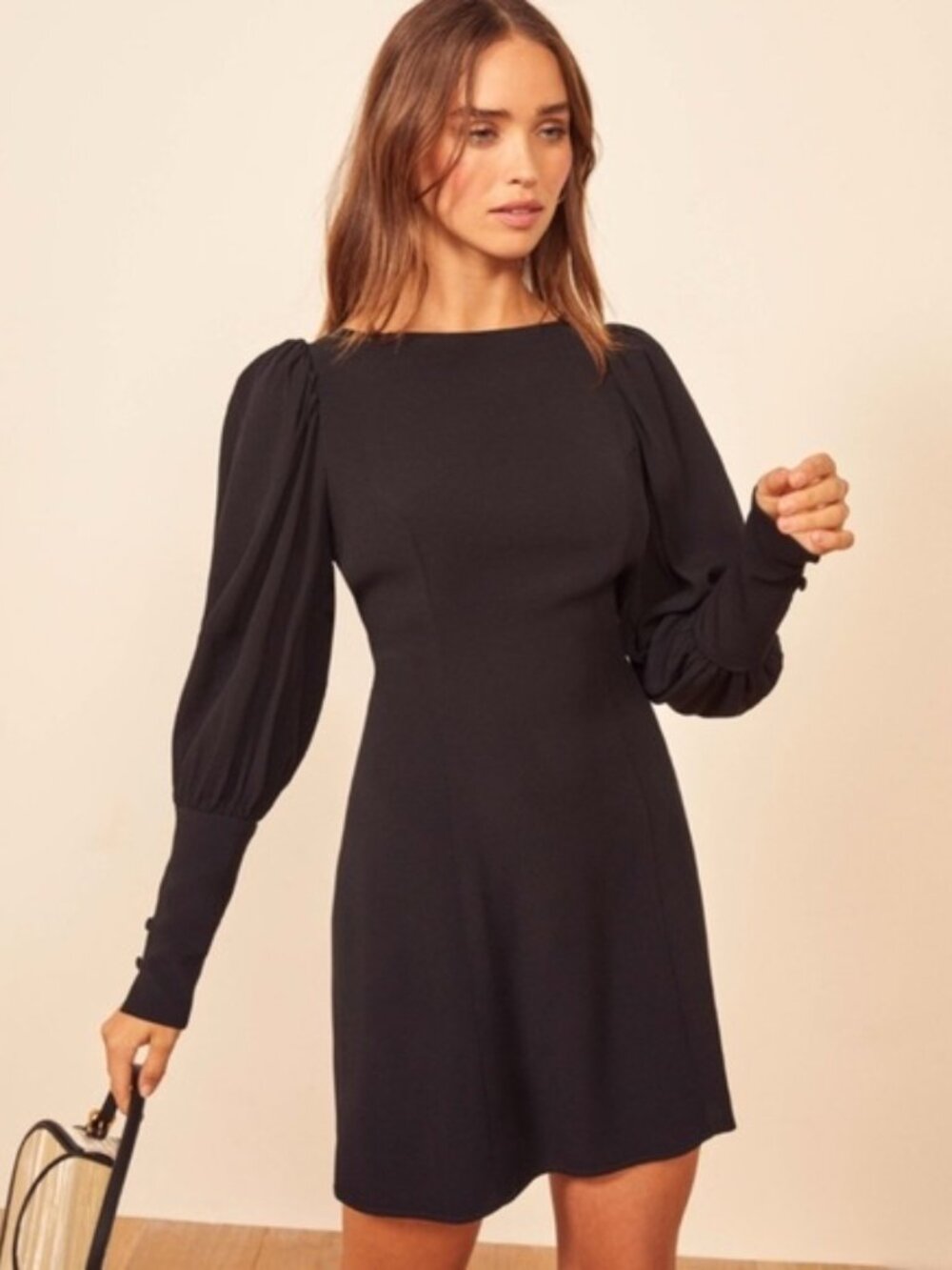 Reformation Rachel Long Sleeve Open Back Mini Dress in Black - Size 10